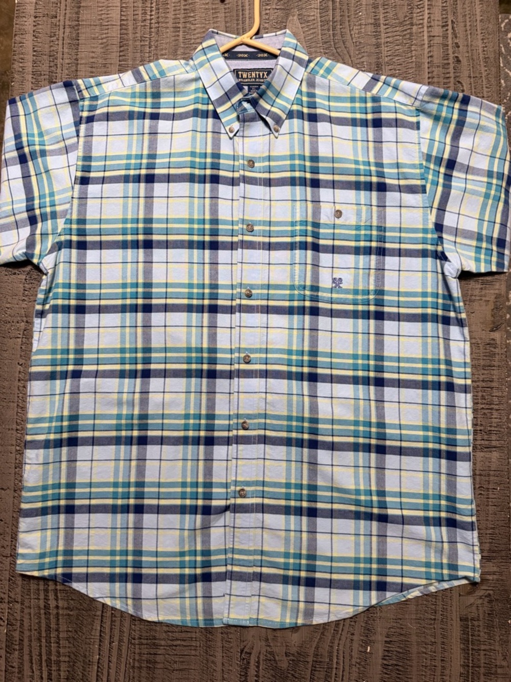 20x by Wrangler Light Blue, Navy & Yellow Plaid Short-Sleeve Button-Down Shirt